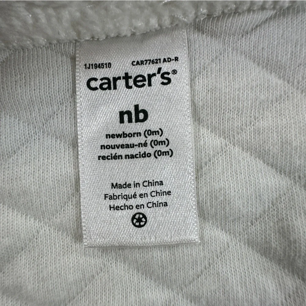 Carter's White Quilted Newborn Hooded Jacket/Hoodie with Buttons